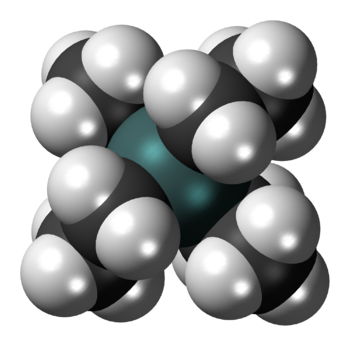 Space-filling model of the tetraethyllead mole... Space-filling model of the tetraethyllead mole...